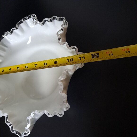 Fenton Milk Glass Silver Crest Ruffled Edge Bowl Vintage - Picture 10 of 10